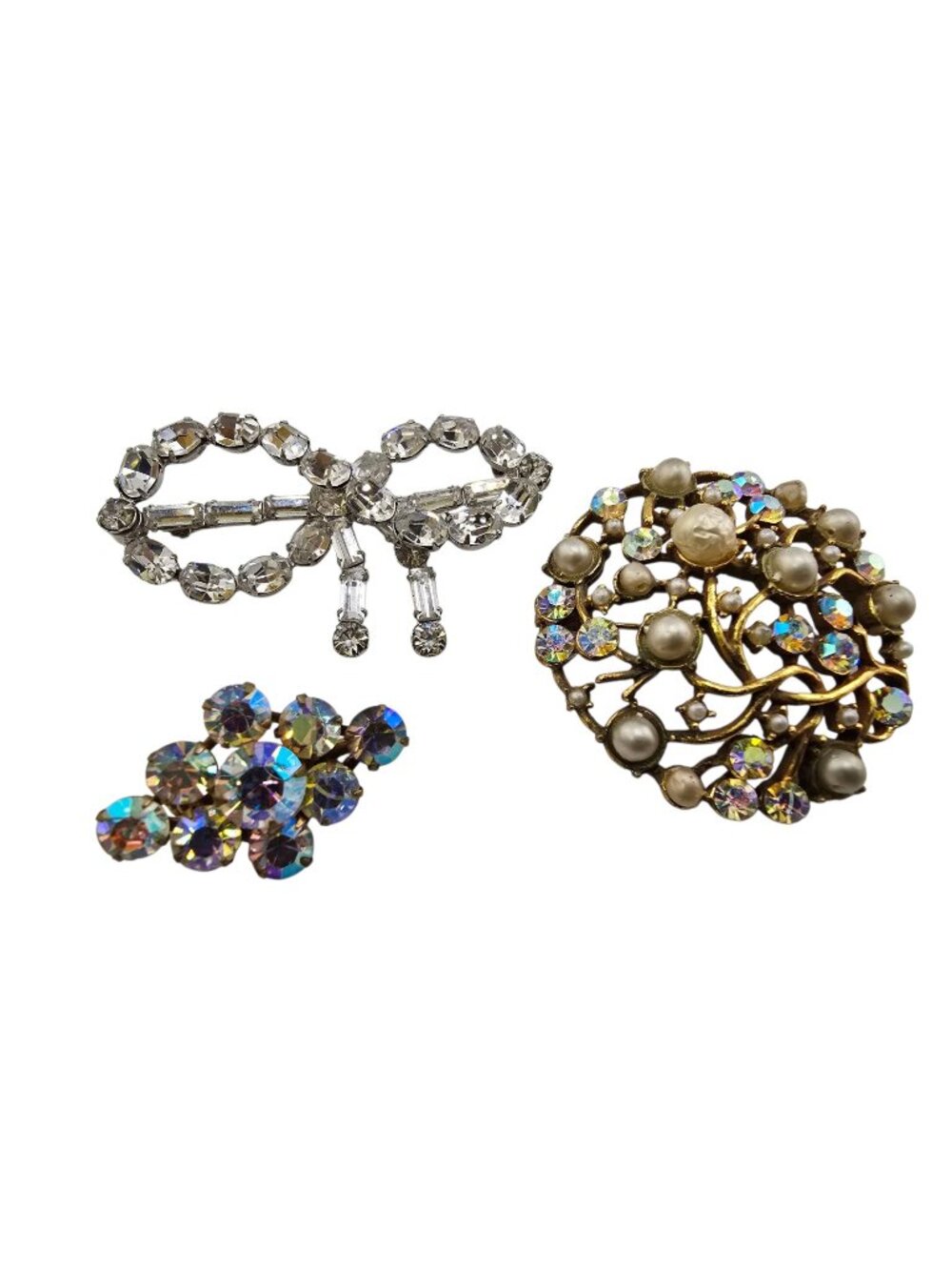 Vintage Lot of 3 Rhinestone Brooches (A9326)